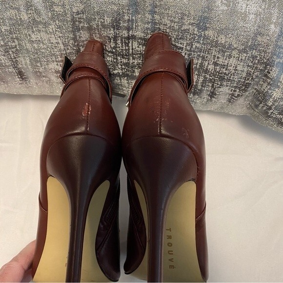 Trouve Peep Toe Leather Boot Chocolate Brown Stiletto Heel Cut Out Design Size 7 - Picture 7 of 15